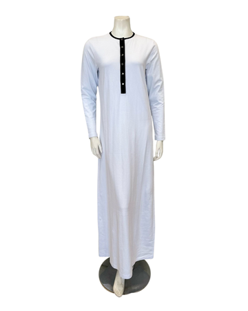 Nico Italy AL835WT White with Black Trim Snap Front Cotton Nightgown Myselflingerie.com